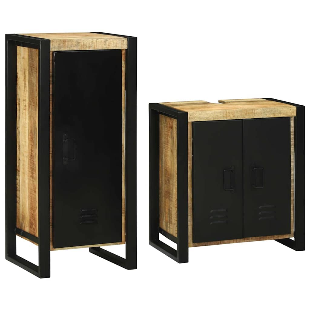 Σετ Επίπλων Μπάνιου με ράφι 2 pcs Καφέ Στερεό Ξύλο Μάνγκο