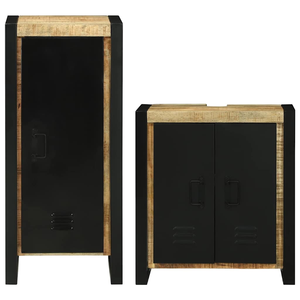 Σετ Επίπλων Μπάνιου με ράφι 2 pcs Καφέ Στερεό Ξύλο Μάνγκο