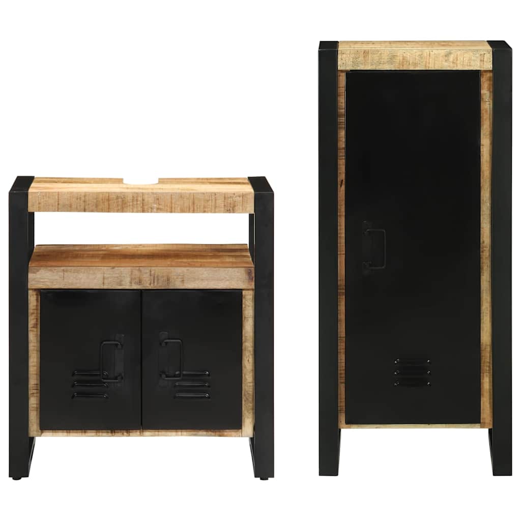 Σετ Επίπλων Μπάνιου 2 pcs Καφέ και Μαύρο Στερεό ξύλο μάνγκο