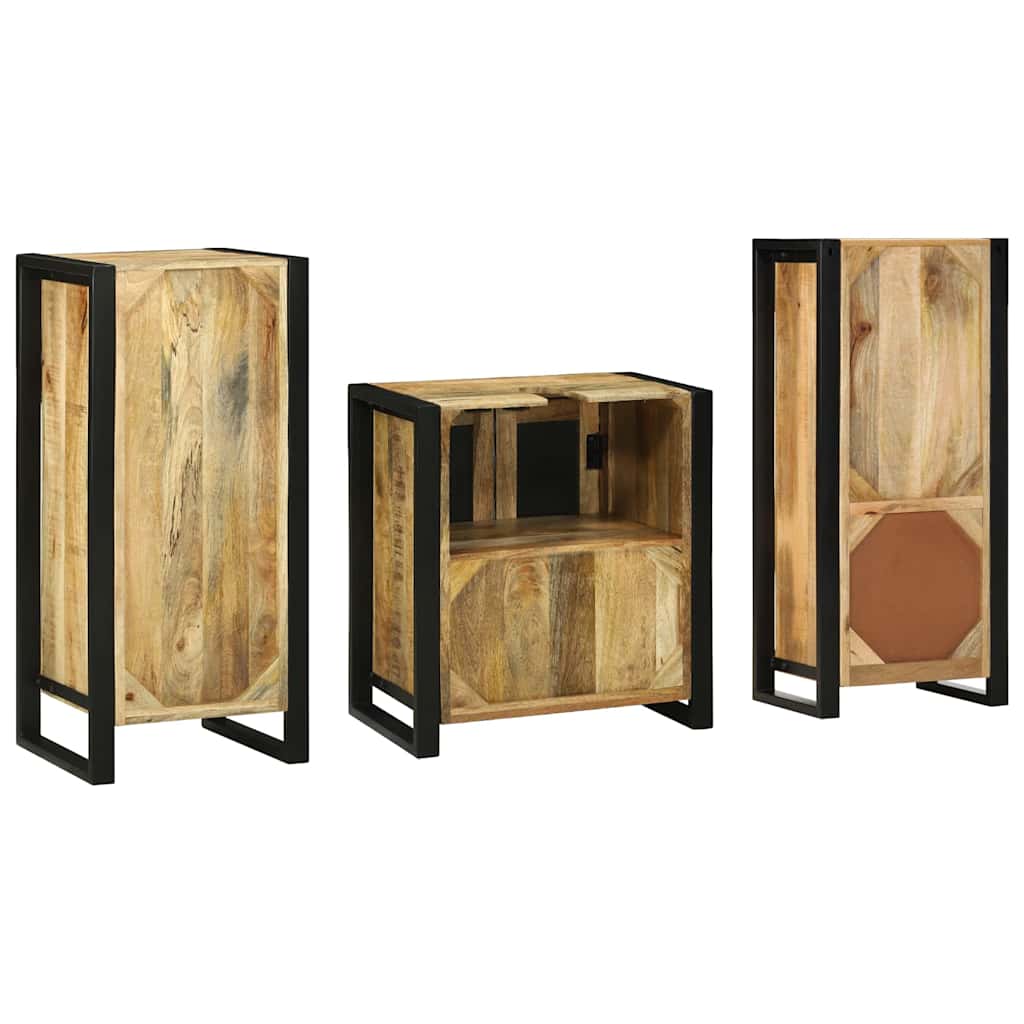 Σετ Επίπλων Μπάνιου 3 pcs Καφέ και Μαύρο Στερεό ξύλο μάνγκο - Pakobazaar