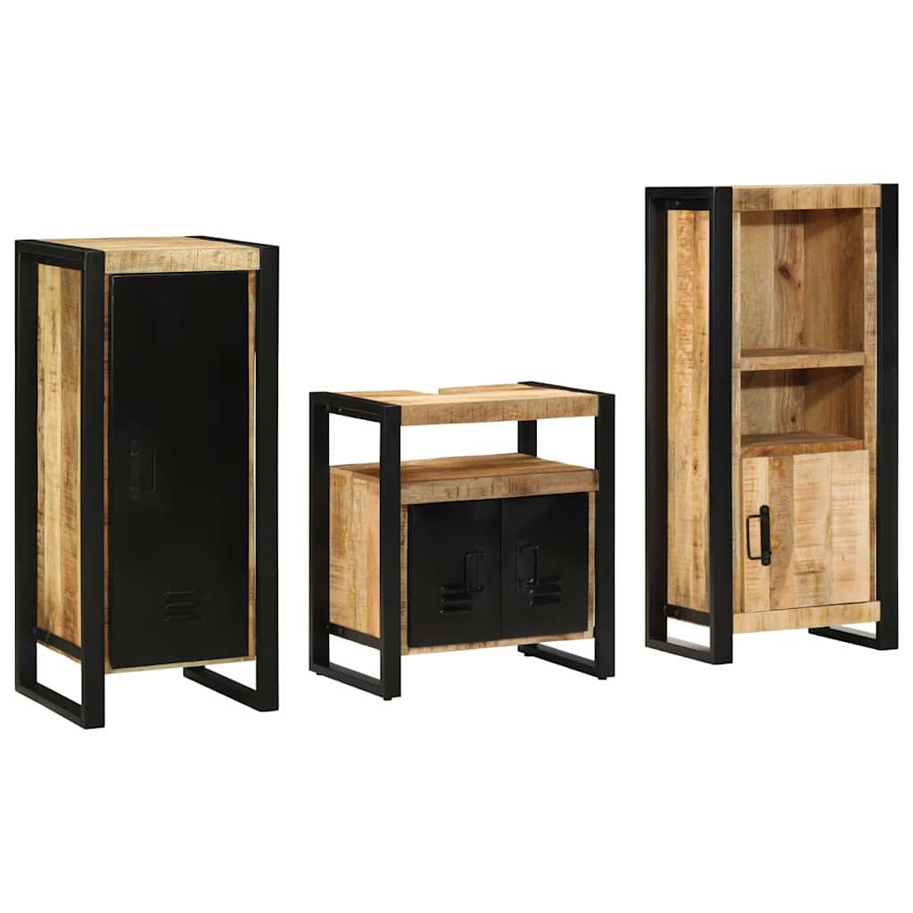 Σετ Επίπλων Μπάνιου 3 pcs Καφέ και Μαύρο Στερεό ξύλο μάνγκο