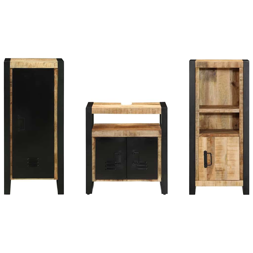 Σετ Επίπλων Μπάνιου 3 pcs Καφέ και Μαύρο Στερεό ξύλο μάνγκο