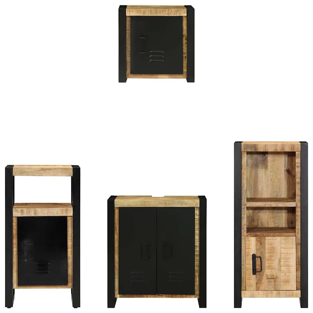 Σετ Επίπλων Μπάνιου 4 pcs Καφέ και Μαύρο Στερεό ξύλο μάνγκο - Pakobazaar