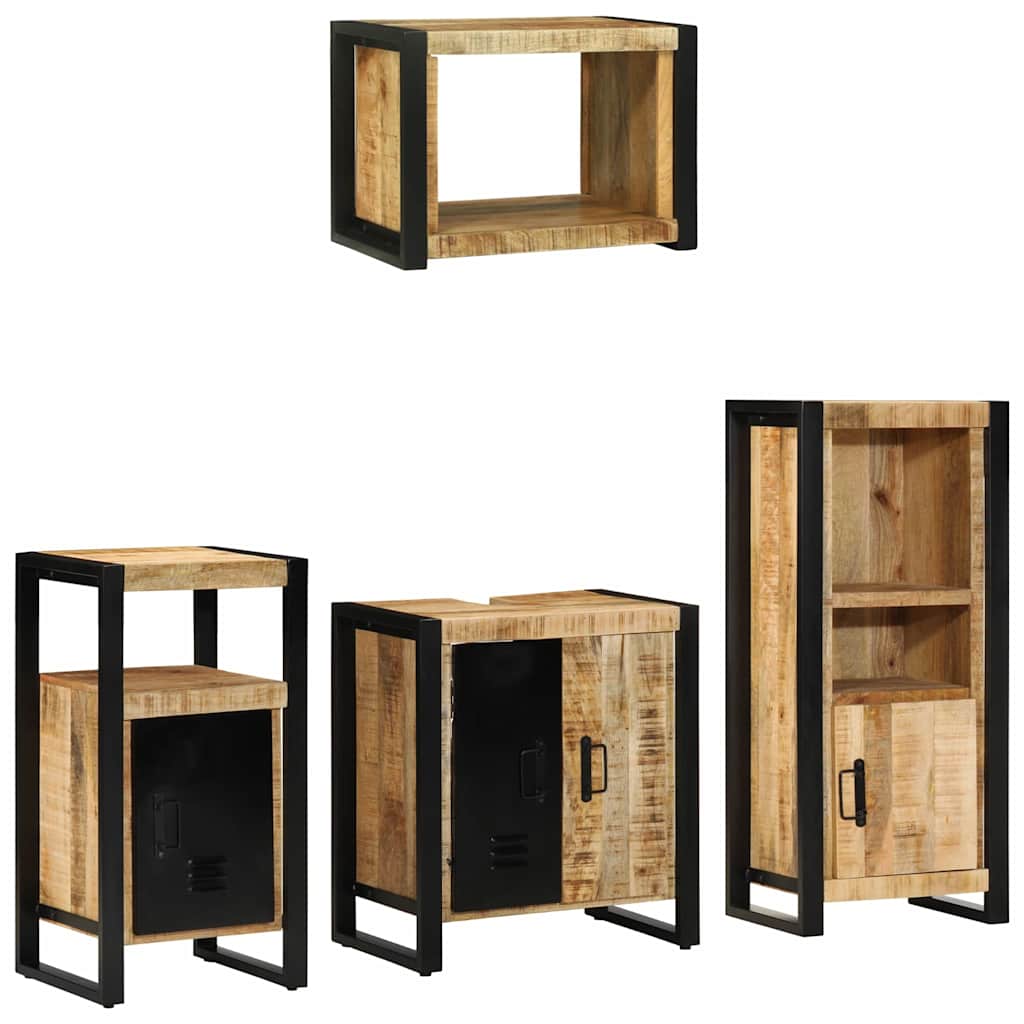 Σετ Επίπλων Μπάνιου 4 pcs Καφέ και Μαύρο Στερεό ξύλο μάνγκο