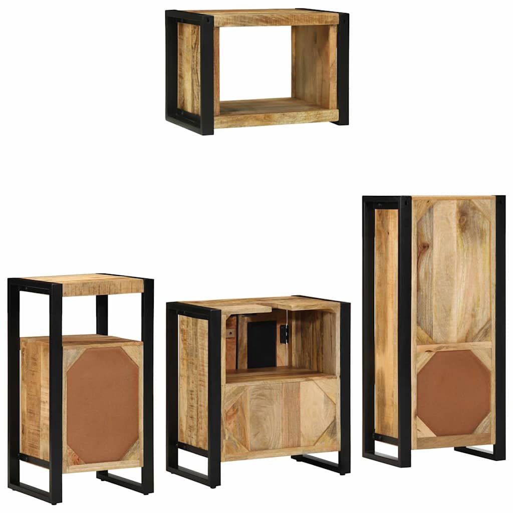 Σετ Επίπλων Μπάνιου 4 pcs Καφέ και Μαύρο Στερεό ξύλο μάνγκο