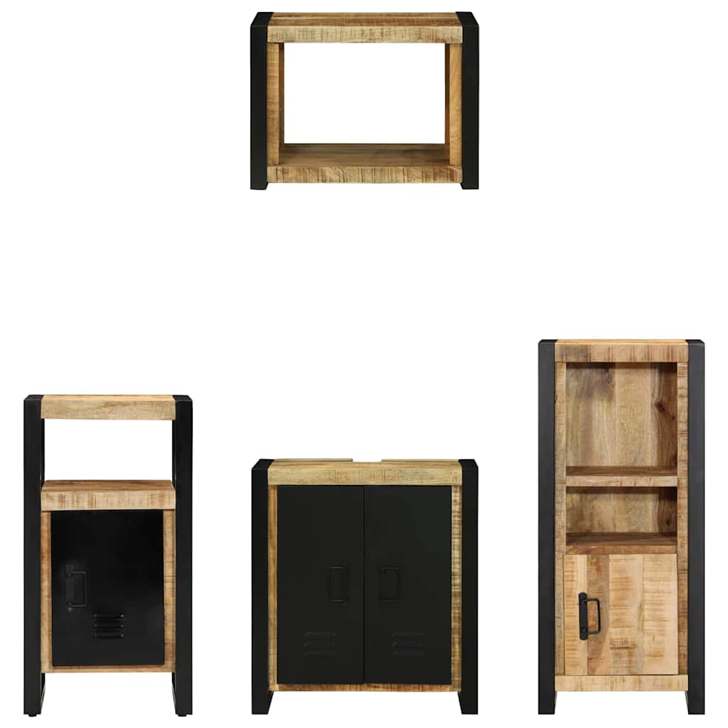 Σετ Επίπλων Μπάνιου 4 pcs Καφέ και Μαύρο Στερεό ξύλο μάνγκο - Pakobazaar
