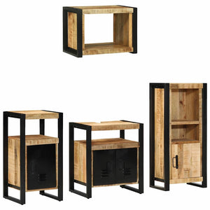 Σετ Επίπλων Μπάνιου 4 pcs Καφέ και Μαύρο Στερεό ξύλο μάνγκο - Pakobazaar
