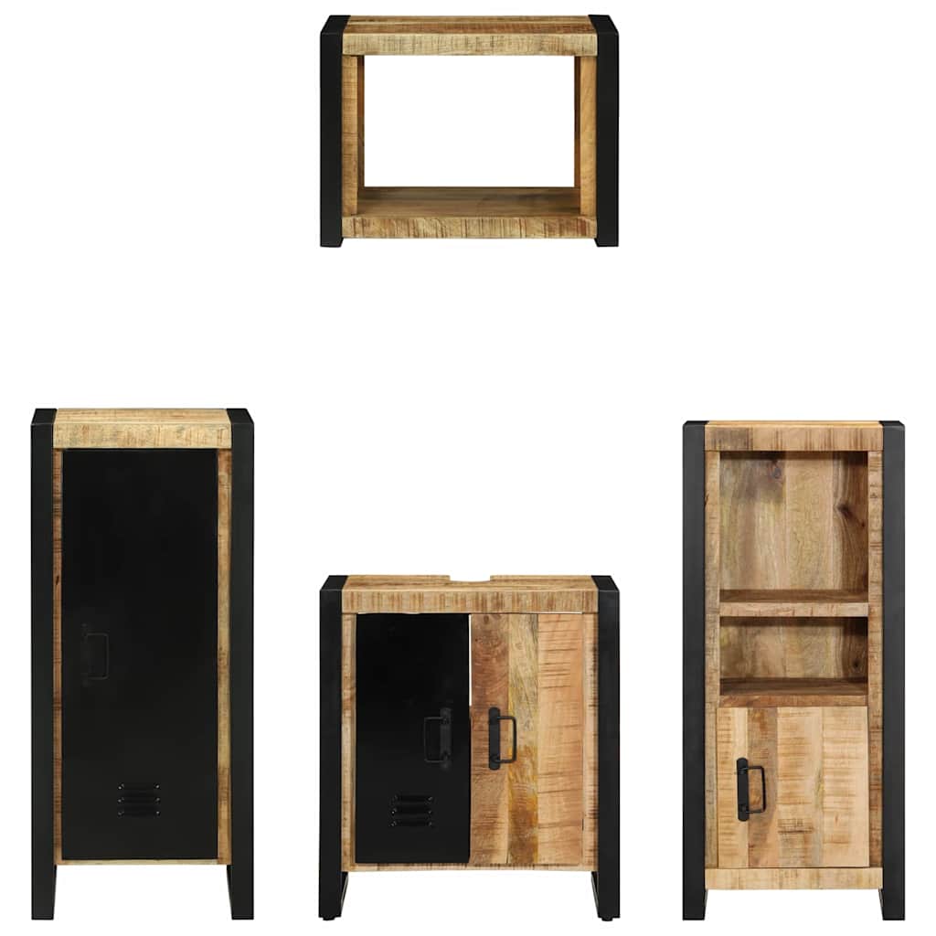 Σετ Επίπλων Μπάνιου 4 pcs Καφέ και Μαύρο Στερεό ξύλο μάνγκο