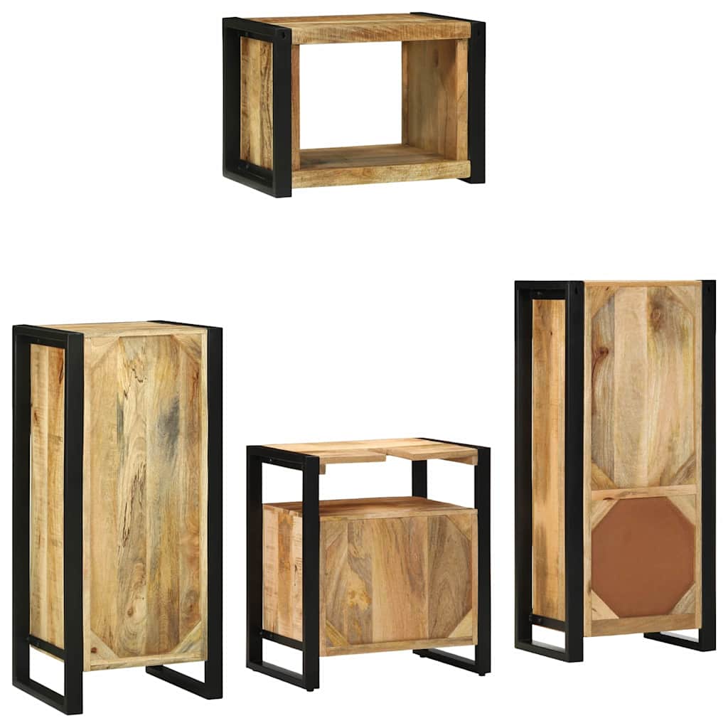 Σετ Επίπλων Μπάνιου 4 pcs Καφέ και Μαύρο Στερεό ξύλο μάνγκο