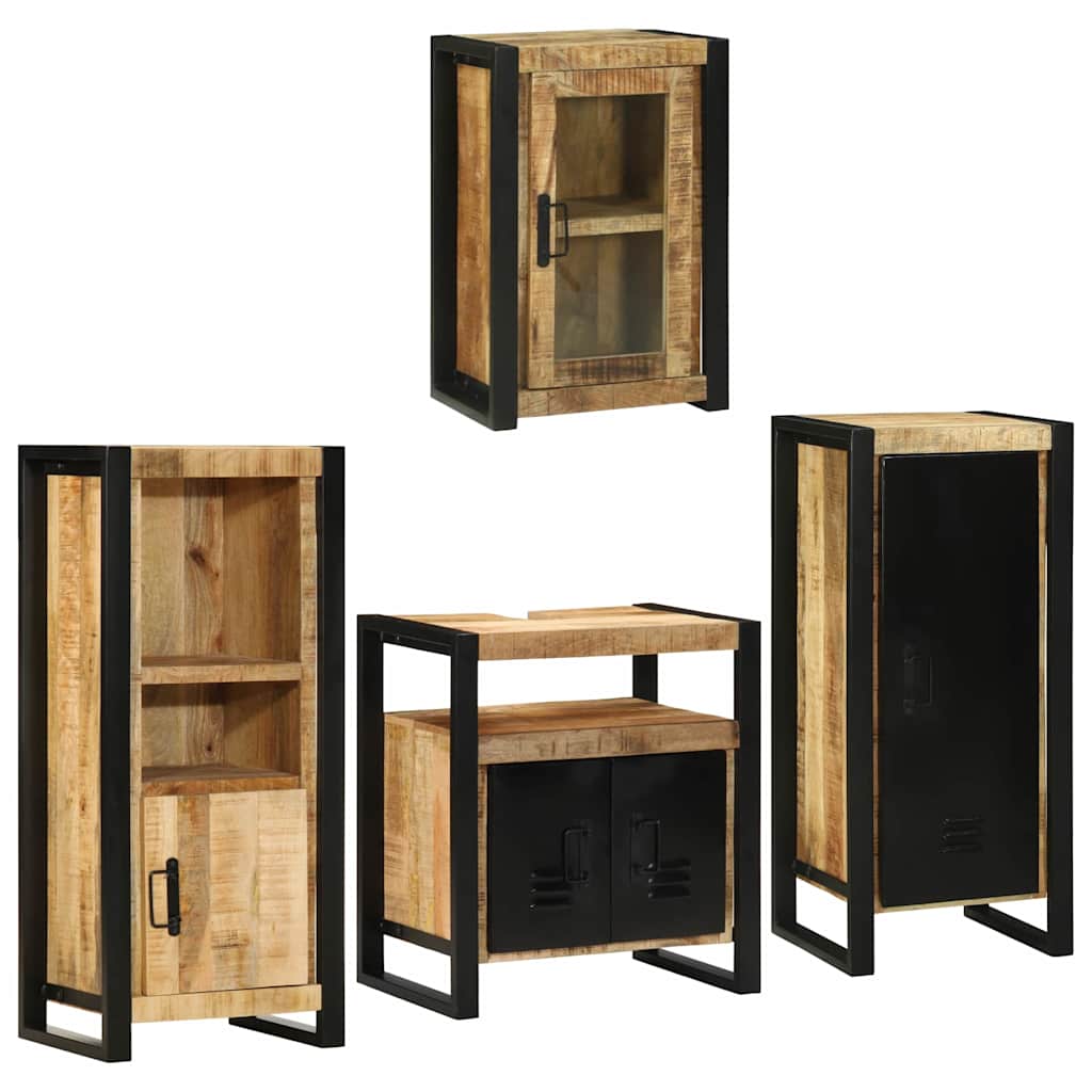 Σετ Επίπλων Μπάνιου με ράφι 4 pcs Καφέ Στερεό Ξύλο Μάνγκο