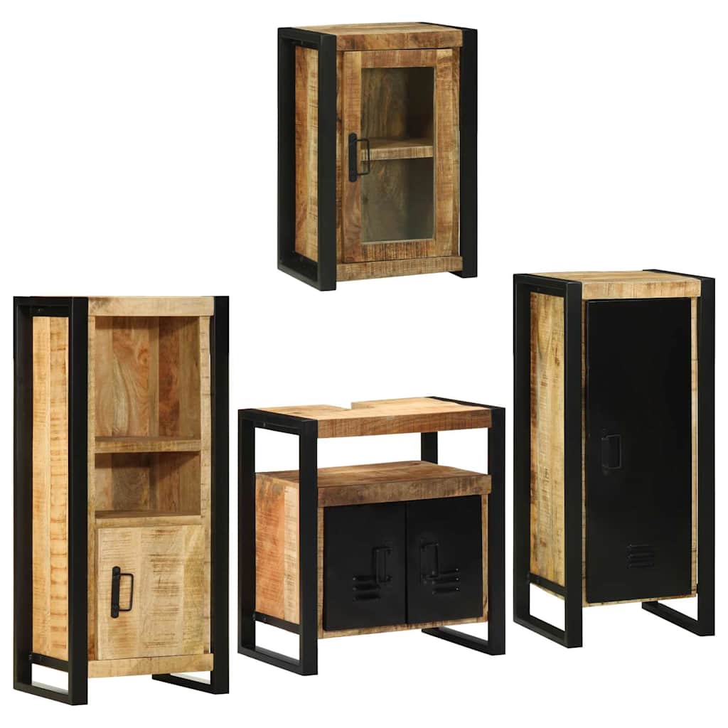 Σετ Επίπλων Μπάνιου με ράφι 4 pcs Καφέ Στερεό Ξύλο Μάνγκο