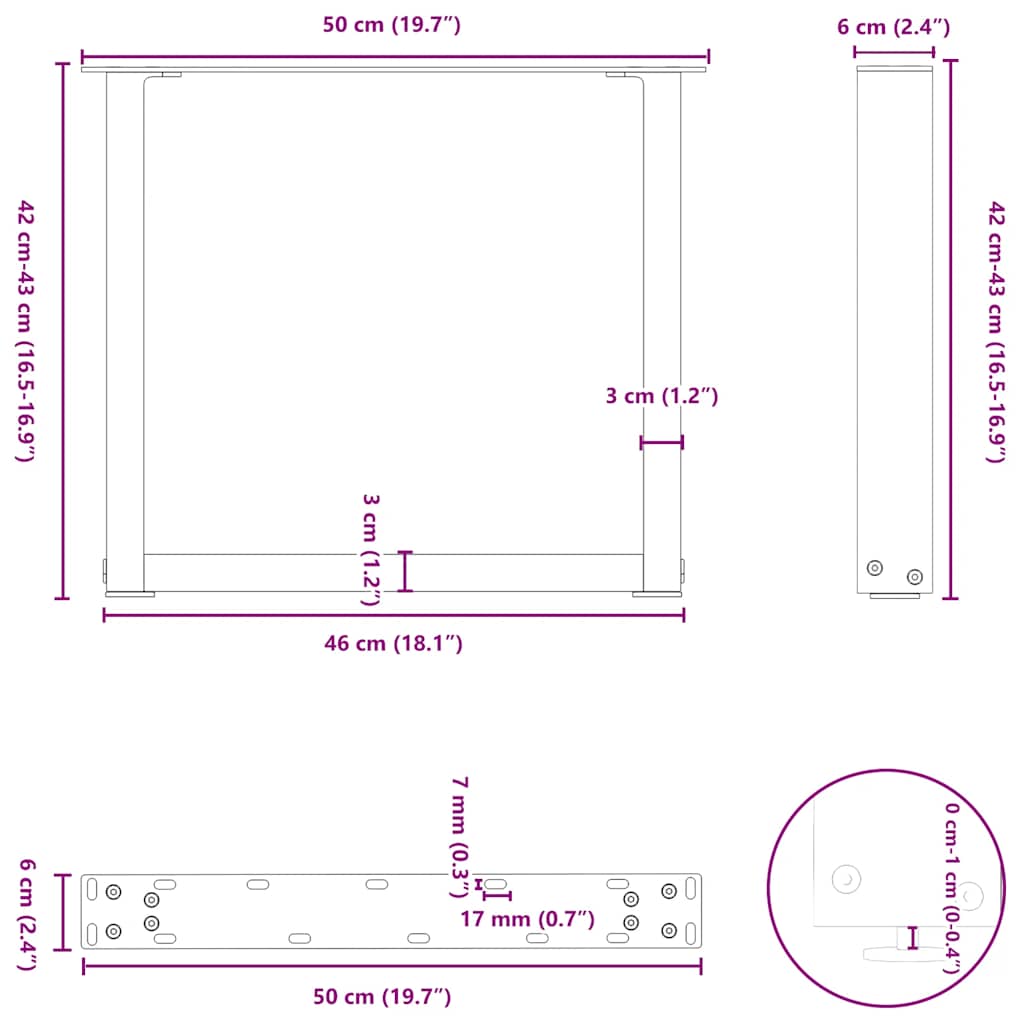 Πόδια Τραπεζιού Σαλονιού σε Σχήμα U 2 τεμ. από Φυσικό Ατσάλι 50x(42-43) εκ. Ατσάλι