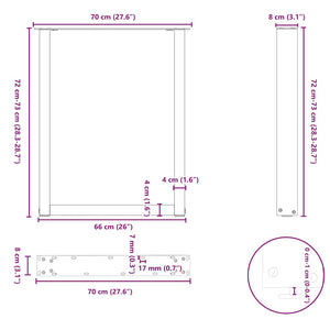 Πόδια Τραπεζαρίας σε Σχήμα U 2 τεμ. Λευκά 70x(72-73) εκ. Ατσάλι - Pakobazaar