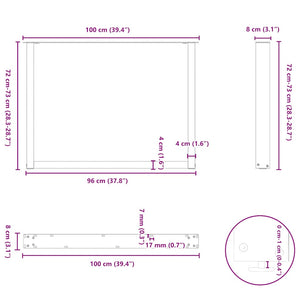 Πόδια Τραπεζαρίας σε Σχήμα U 3 τεμ. Λευκά 100x(72-73) εκ. Ατσάλι