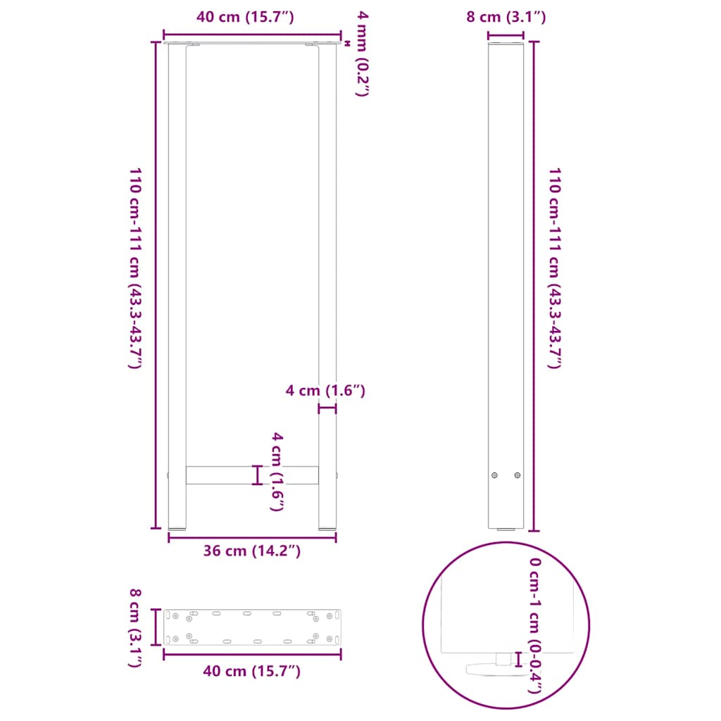 Πόδια Τραπεζιού Μπαρ 2 τεμ. Μαύρα 40x (110-111) εκ. Ατσάλι