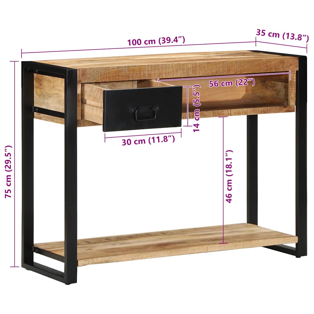 Τραπέζι κονσόλας 100x35x75 cm Στερεό ακατέργαστο ξύλο Mango - Pakobazaar