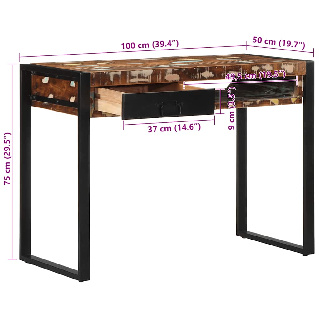 Γραφείο  Πολύχρωμο 100x50x75 cm Στερεό ξύλο αναγεννημένο