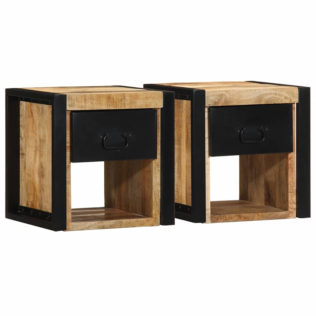 Κομοδίνα 2 τεμάχια 40x35x40 cm Στερεό ακατέργαστο ξύλο Mango