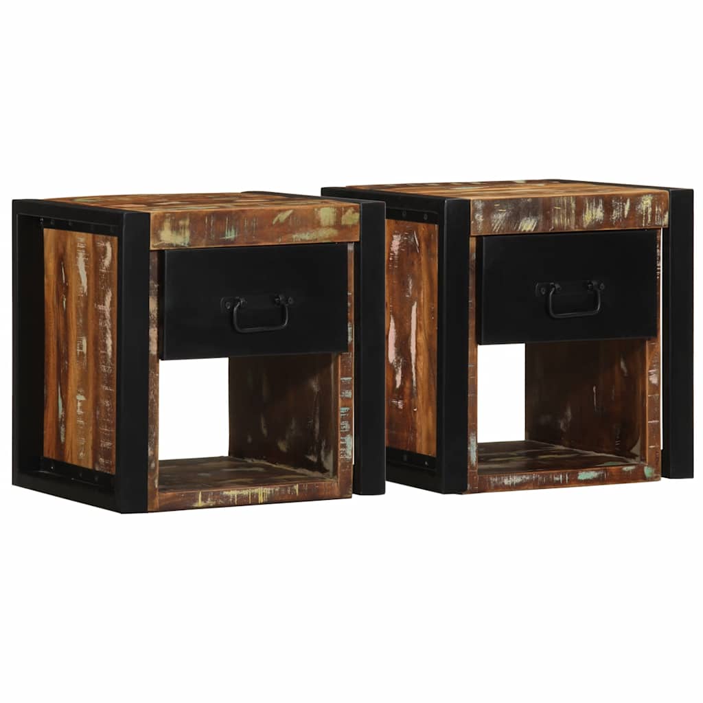 Κομοδίνα 2 τεμάχια Πολύχρωμο 40x35x40cm Ξύλο μασίφ αναγεννημένο