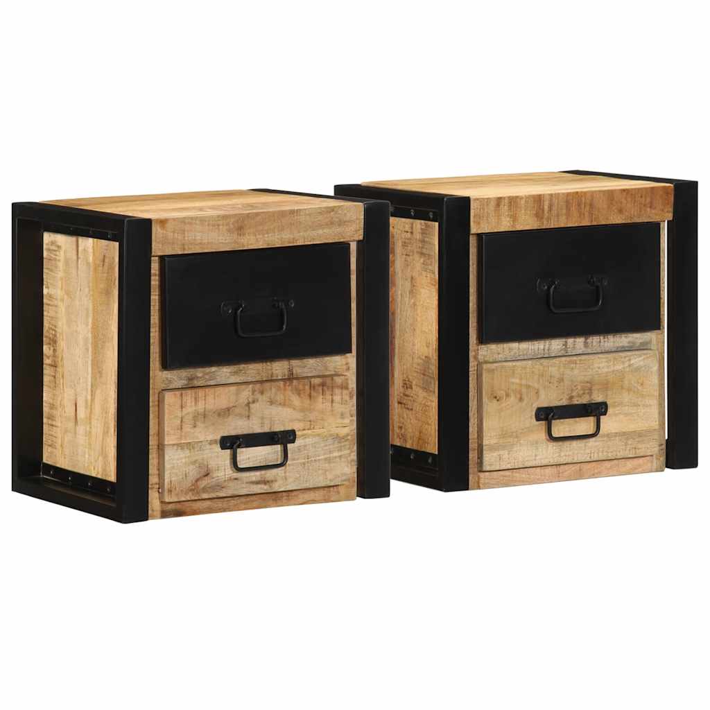 Κομοδίνα 2 τεμάχια 40x35x40 cm Στερεό ακατέργαστο ξύλο Mango