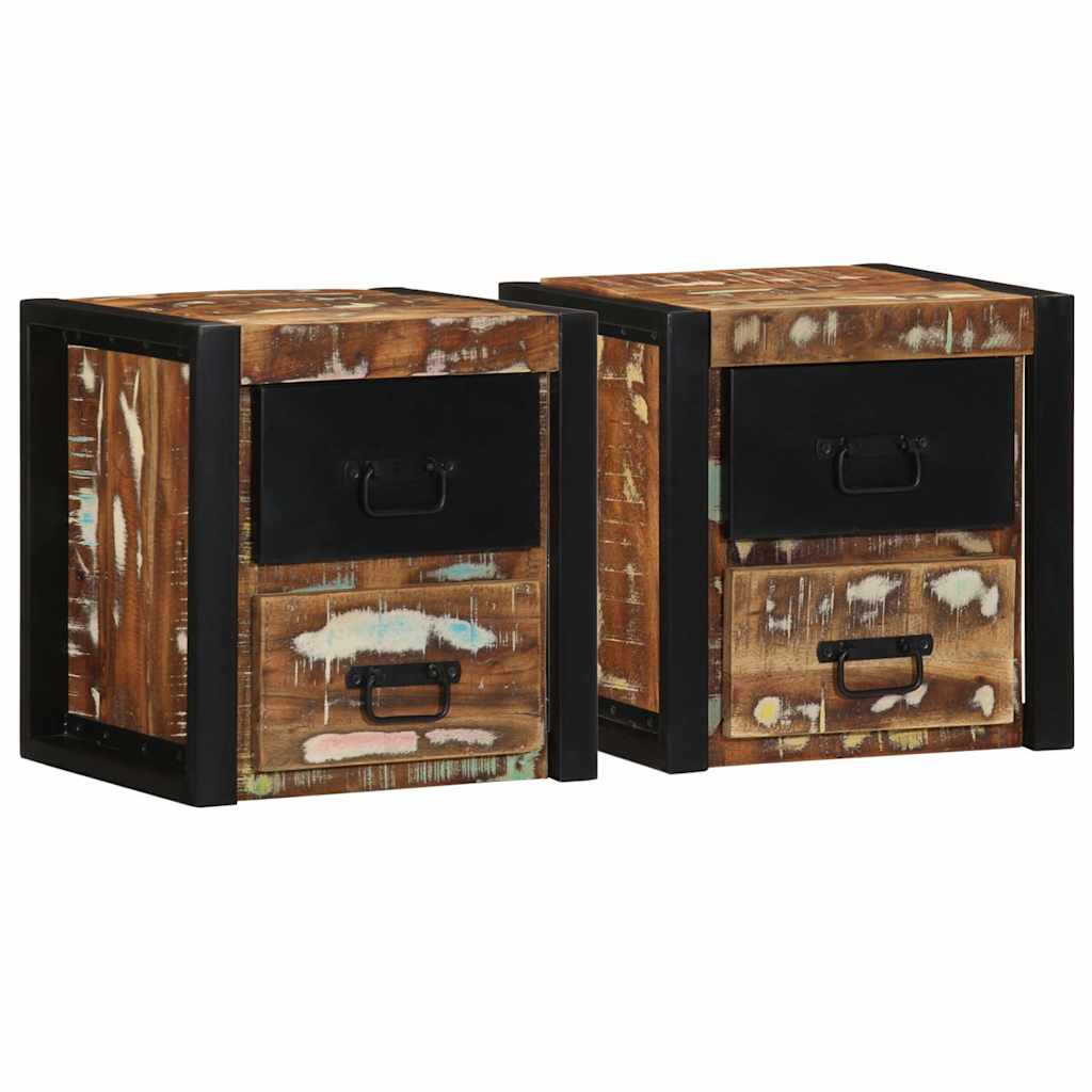 Κομοδίνα 2 τεμάχια Πολύχρωμο 40x35x40cm Ξύλο μασίφ αναγεννημένο - Pakobazaar