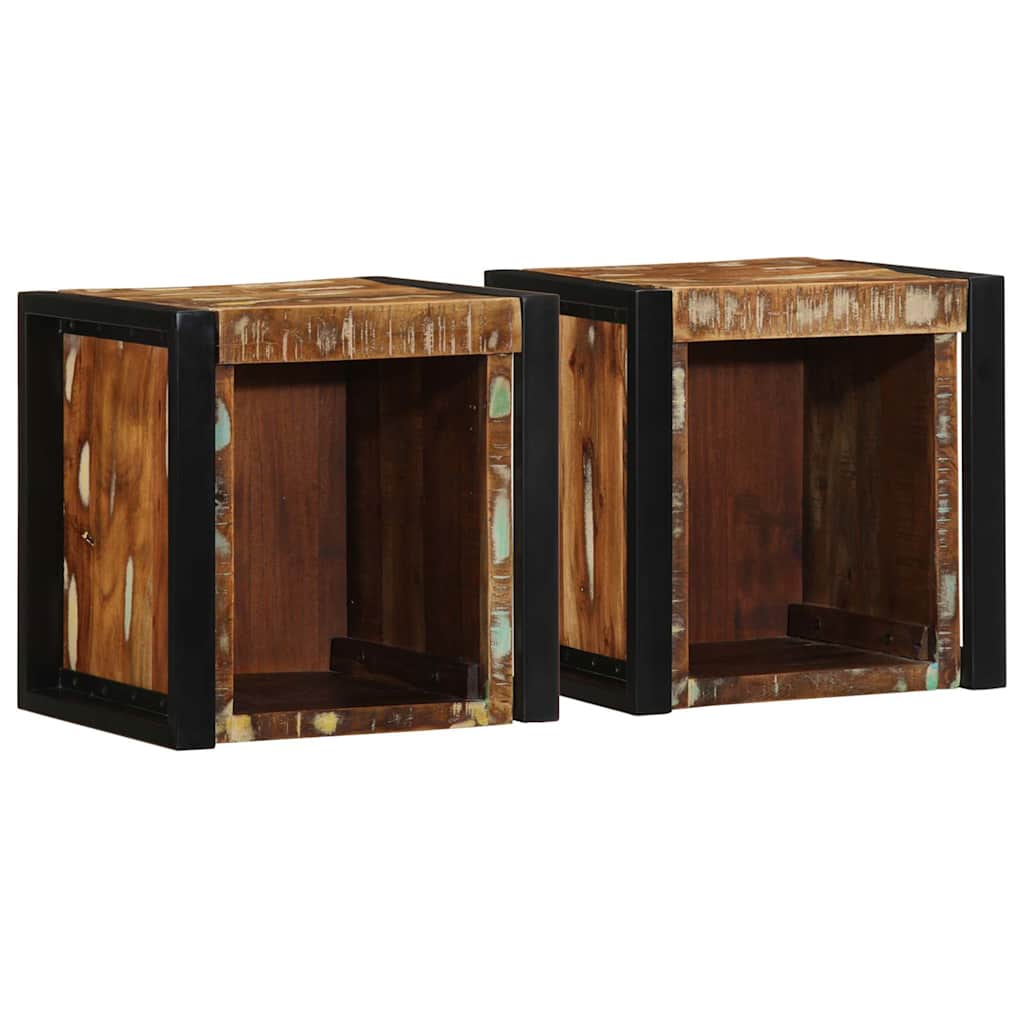 Κομοδίνα 2 τεμάχια Πολύχρωμο 40x35x40cm Ξύλο μασίφ αναγεννημένο