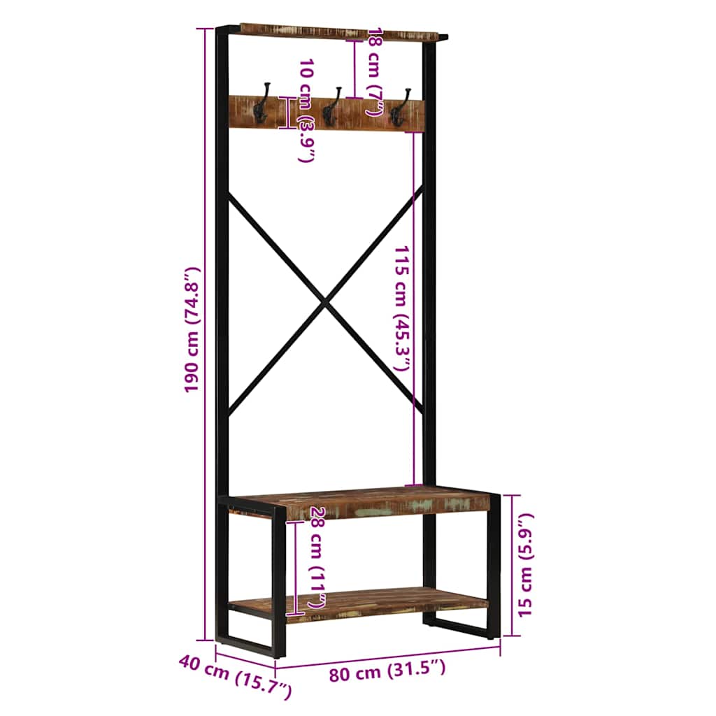 Ράφι για ρούχα Πολύχρωμο 80x40x190 cm Ξύλο μασίφ ανακυκλωμένο