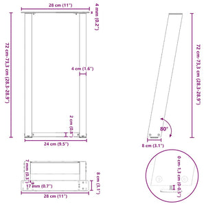 Πόδια Κονσόλας 2 τεμ. σε σχήμα U, Ανθρακί 28x(72-73) εκ. από Ατσάλι