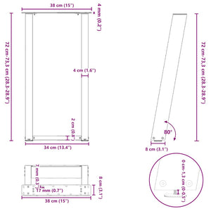 Πόδια Κονσόλας σε Σχήμα U 2 τεμ. Μαύρο 38x(72-73) εκ. Ατσάλι - Pakobazaar