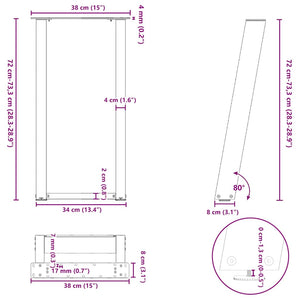 Πόδια Κονσόλας 2 τεμ. σε σχήμα U, Ανθρακί 38x(72-73) εκ. από Ατσάλι