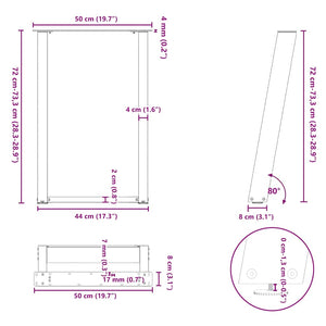 Πόδια Τραπεζαρίας σε Σχήμα U 2 τεμ. Λευκά 50x(72-73) εκ. Ατσάλι