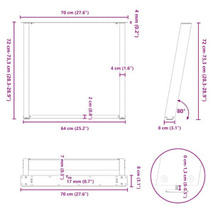 Πόδια Τραπεζαρίας σε Σχήμα U 2 τεμ. Λευκά 70x(72-73) εκ. Ατσάλι