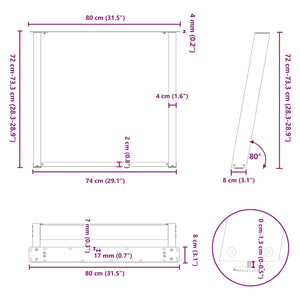 Πόδια Τραπεζαρίας σε Σχήμα U 2 τεμ. Λευκά 80x(72-73) εκ. Ατσάλι