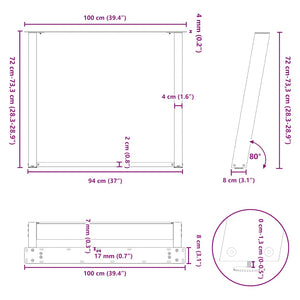 Πόδια Τραπεζαρίας σε Σχήμα U 2 τεμ. Ανθρακί 100x(72-73) εκ. Ατσάλι