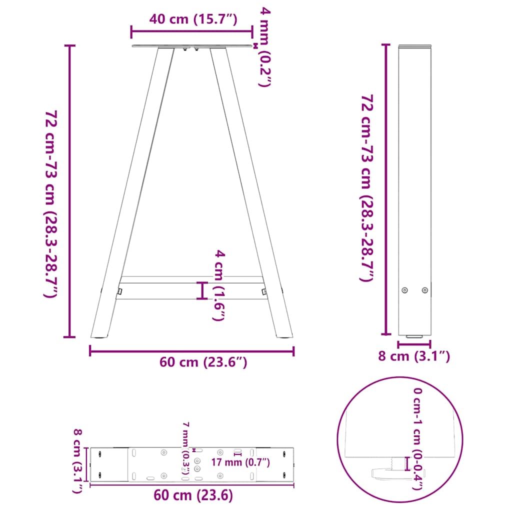 Πόδια Τραπεζαρίας σε Σχήμα Α, 2 τεμ. Λευκά 60x(72-73) εκ. Ατσάλι - Pakobazaar