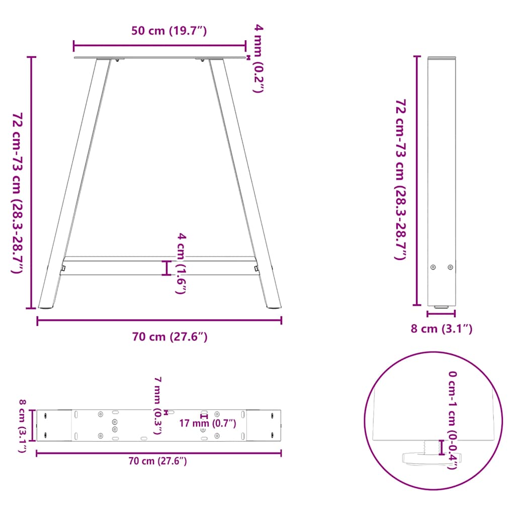 Πόδια Τραπεζαρίας σε Σχήμα Α, 2 τεμ. Λευκά 70x(72-73) εκ. Ατσάλι - Pakobazaar