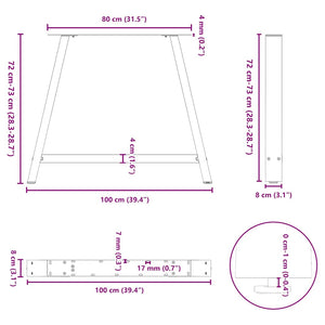 Πόδια Τραπεζαρίας σε Σχήμα Α 2 τεμ. Λευκά 100x(72-73) εκ. Ατσάλι