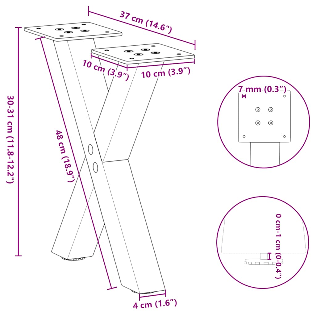 Πόδια Τραπεζιού Σαλονιού σε Σχήμα Χ, 2 τεμ. Λευκά 37x(30-31) εκ. Ατσάλι - Pakobazaar