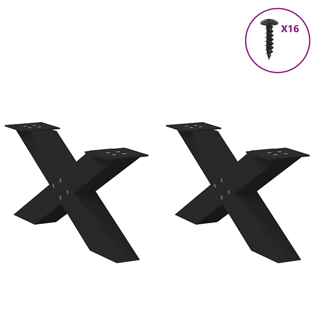 Πόδια Τραπεζιού Σαλονιού σε Σχήμα Χ, 2 τεμ. Μαύρο, Ατσάλι 70x(30-31) εκ.