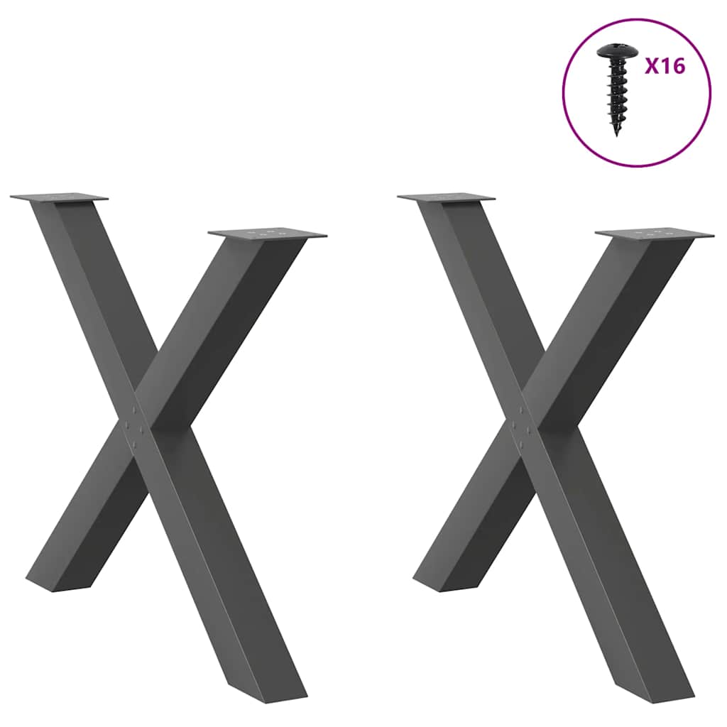 Πόδια Τραπεζαρίας σε Σχήμα Χ, 2 τεμ. Ανθρακί 90x(72-73) εκ. Ατσάλι