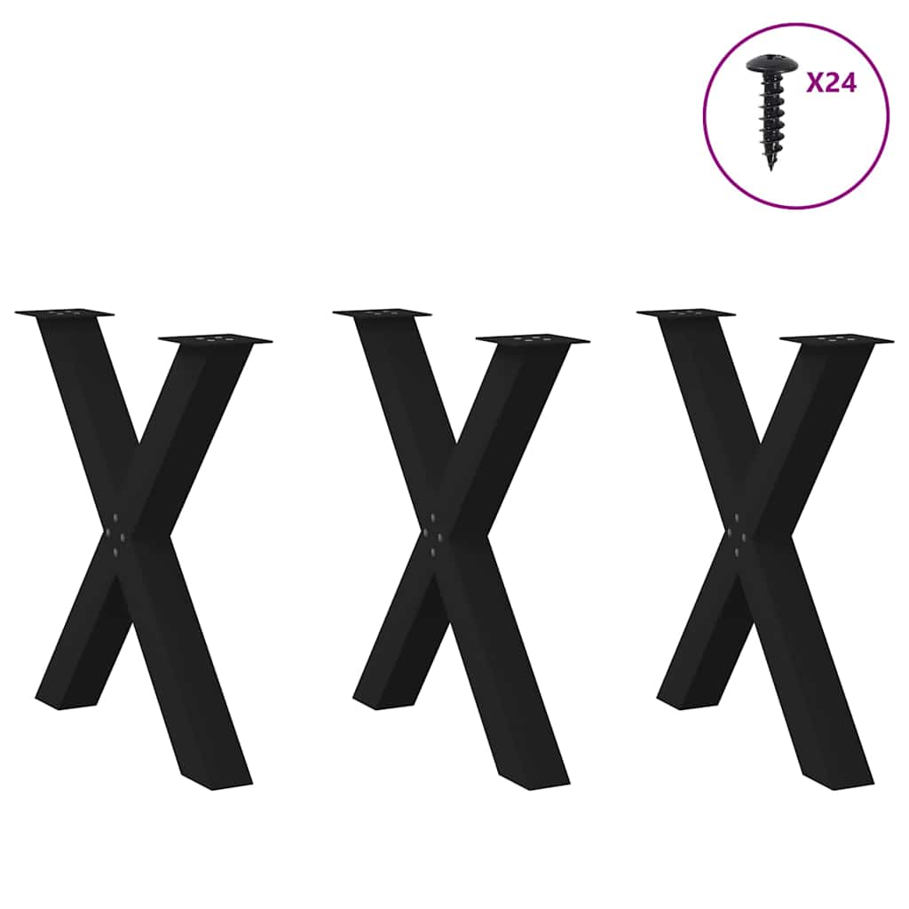 Πόδια Τραπεζαρίας σε Σχήμα Χ 3 τεμ. Μαύρο 80x(72-73) εκ. Ατσάλι