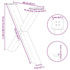 Πόδια Τραπεζαρίας σε Σχήμα Χ 3 τεμ. Μαύρο 90x(72-73) εκ. Ατσάλι - Pakobazaar