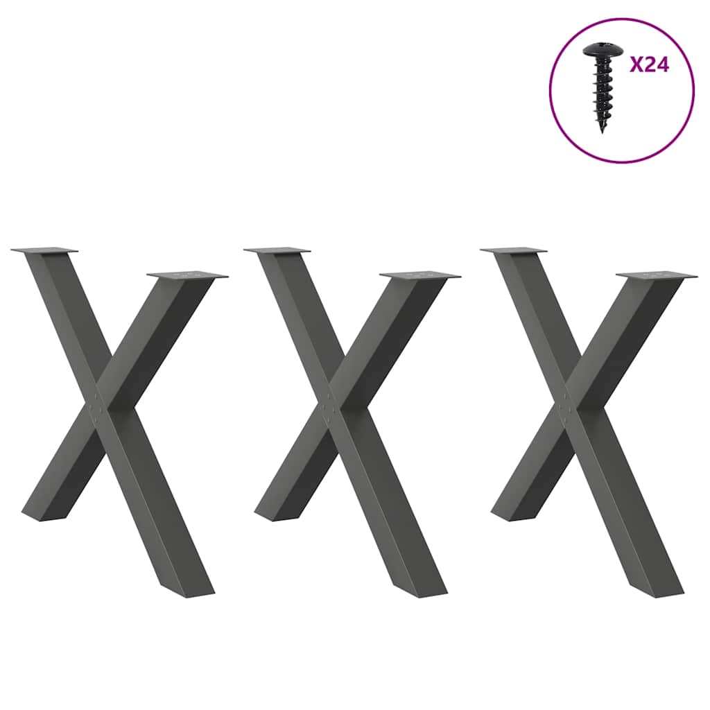 Πόδια Τραπεζαρίας σε Σχήμα Χ 3 τεμ. Ανθρακί 90x(72-73) εκ. Ατσάλι