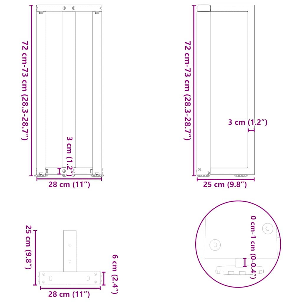 Πόδια Κονσόλας σε Σχήμα Τ, 2 τεμ. Λευκά 25x28x(72-73) εκ. Ατσάλι