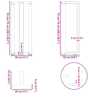 Πόδια Κονσόλας σε Σχήμα Τ, 2 τεμ. Μαύρο 25x28x(72-73) εκ. Ατσάλι - Pakobazaar