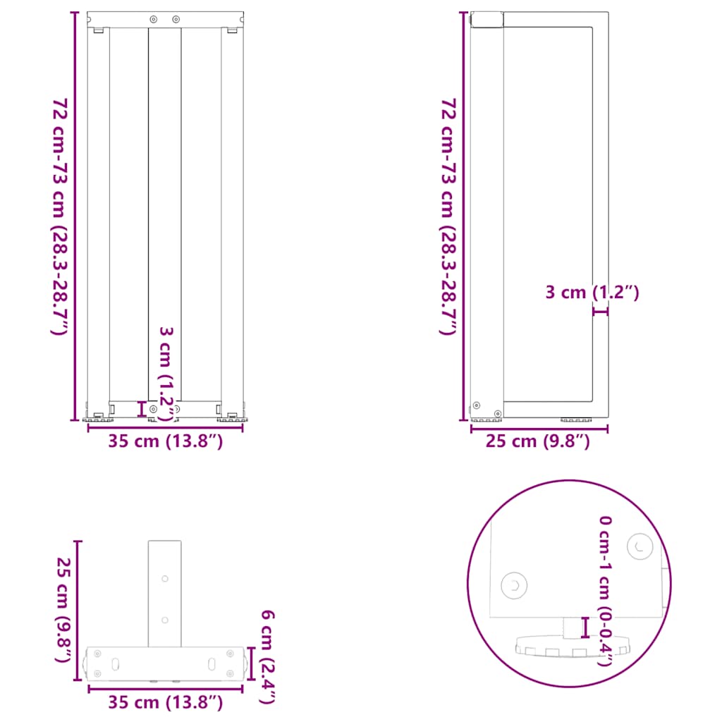 Πόδια Κονσόλας σε Σχήμα Τ, 2 τεμ. Μαύρο 38x25x(72-73) εκ. Ατσάλι