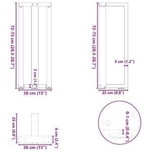 Πόδια Κονσόλας σε Σχήμα Τ, 2 τεμ. Μαύρο 38x25x(72-73) εκ. Ατσάλι