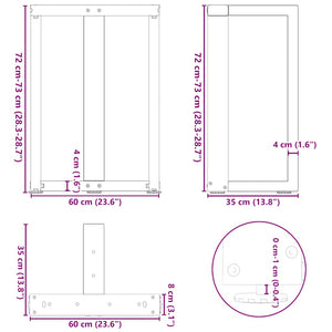 Πόδια Τραπεζαρίας σε Σχήμα Τ, 2 τεμ. Μαύρο 60x35x(72-73) εκ. Ατσάλι - Pakobazaar