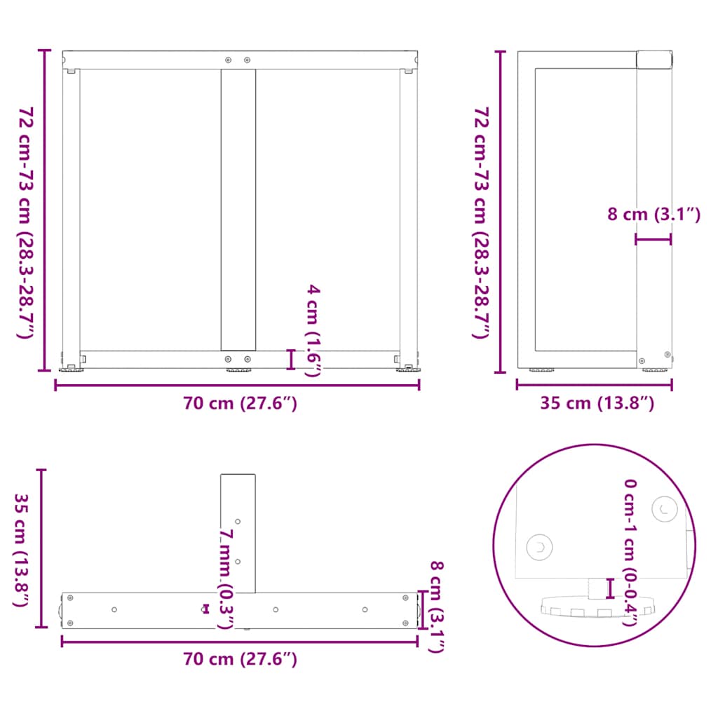 Πόδια Τραπεζαρίας σε Σχήμα Τ, 2 τεμ. Λευκά 70x35x(72-73) εκ. Ατσάλι - Pakobazaar