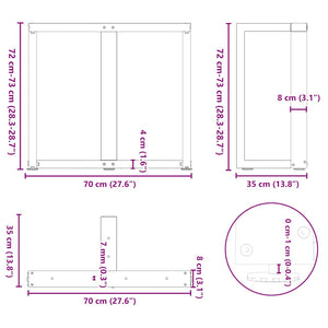Πόδια Τραπεζαρίας σε Σχήμα Τ, 2 τεμ. Λευκά 70x35x(72-73) εκ. Ατσάλι - Pakobazaar